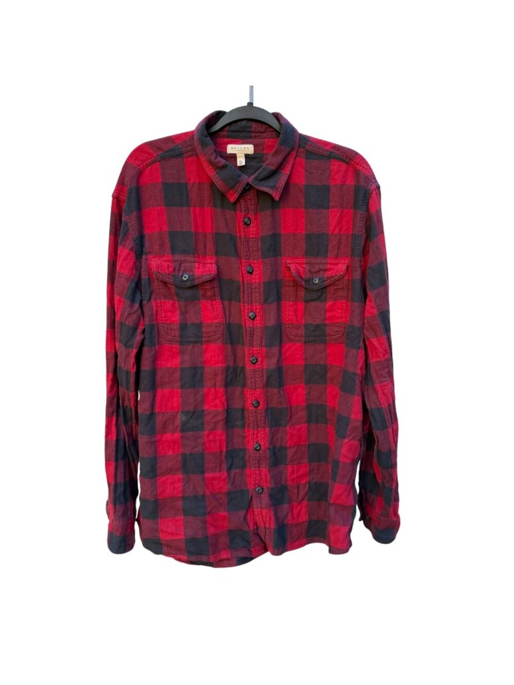 Sonoma Buffalo Plaid Button Up Flannel Shirt XL Mens Red Black Classic Cotton